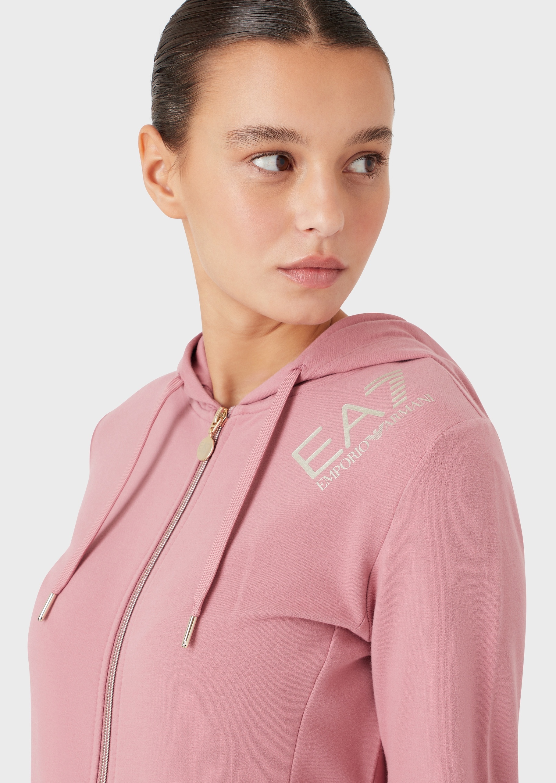 Shop Ea7 Hooded Zipper Sweater And Sweatpants Suit In Pink