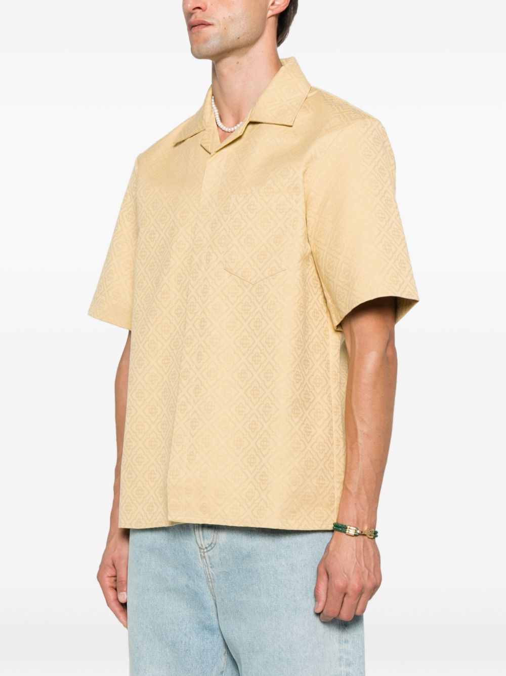 Casablanca Mens Beige Cuban-collar Monogram Cotton Shirt Xl In Nude