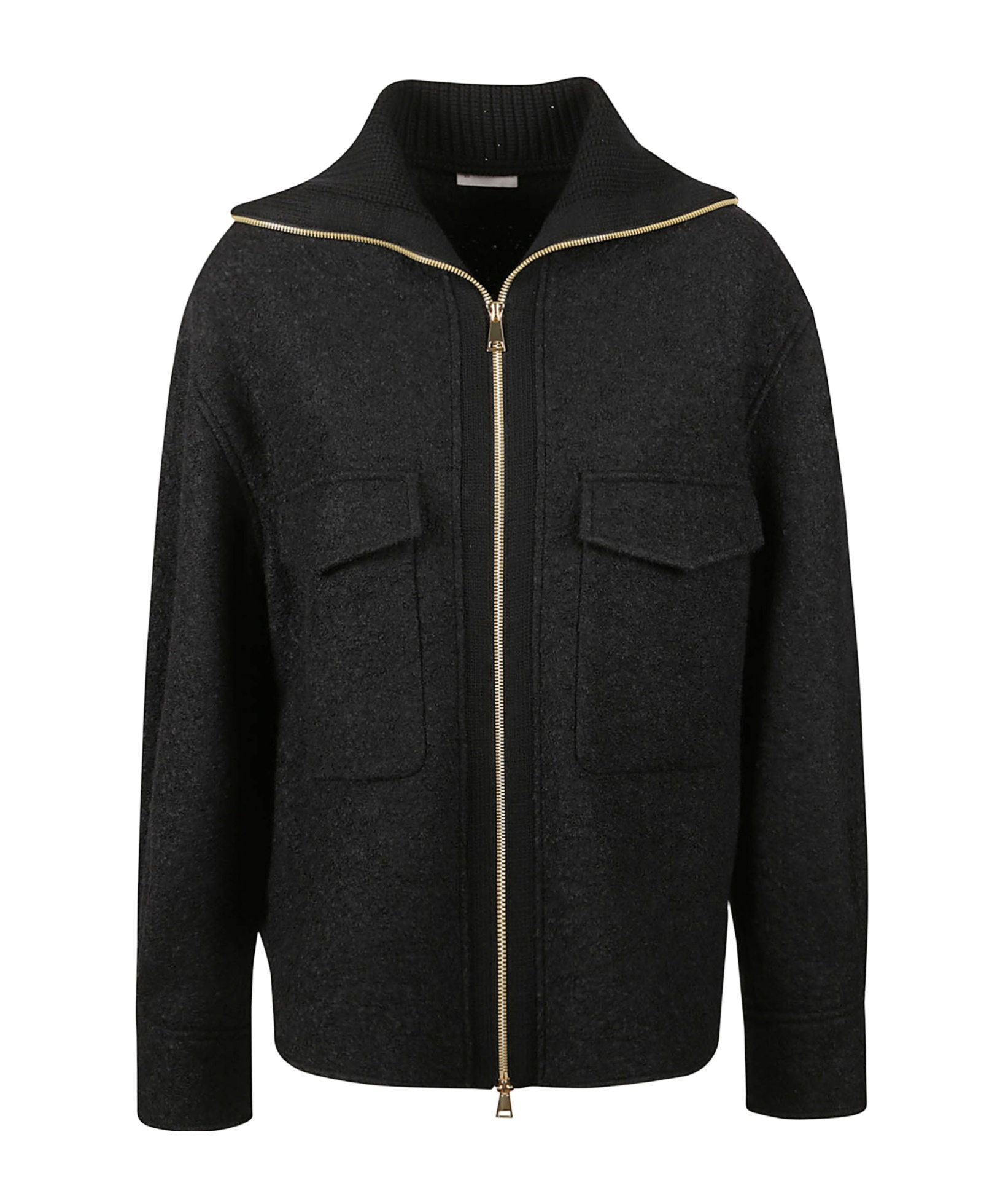 Moncler Wool Blend Zip-up Shirt Jacket In Black