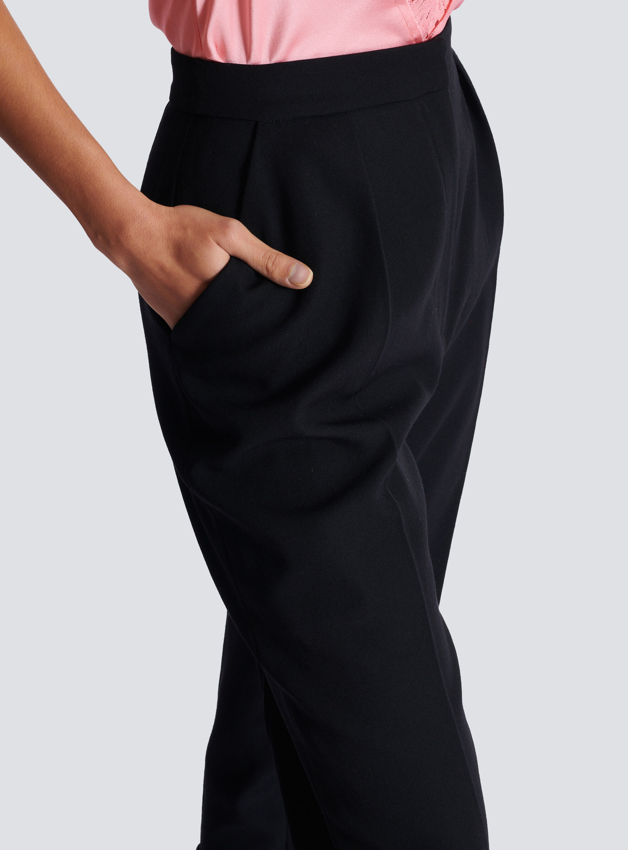 Shop Balmain High-waisted Grain De Poudre Trousers