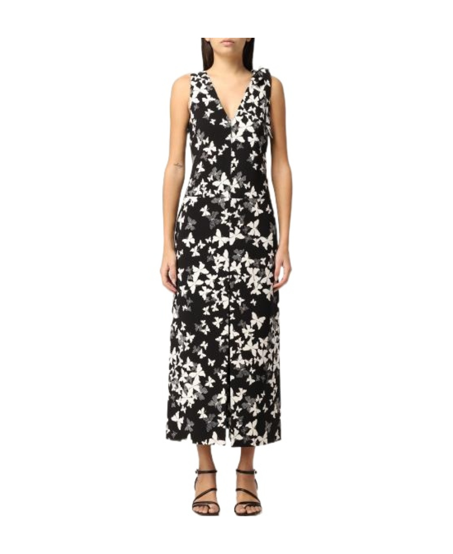 Red Valentino Sleeveless Printed Dress In Black