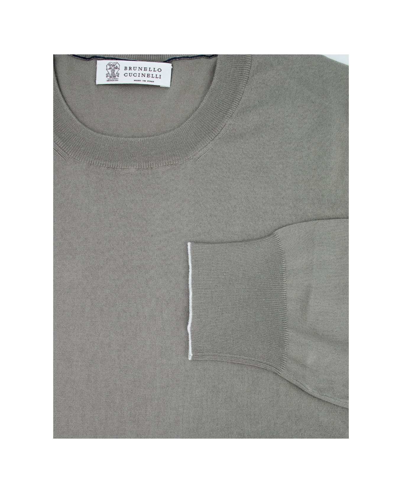 Brunello Cucinelli Long-sleeved Cotton Sweater In Gray
