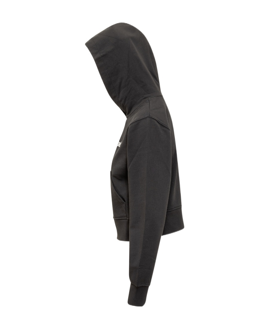 Palm Angels Cropped Black Pullover Hoodie With Front Kangaroo Pocket In Black