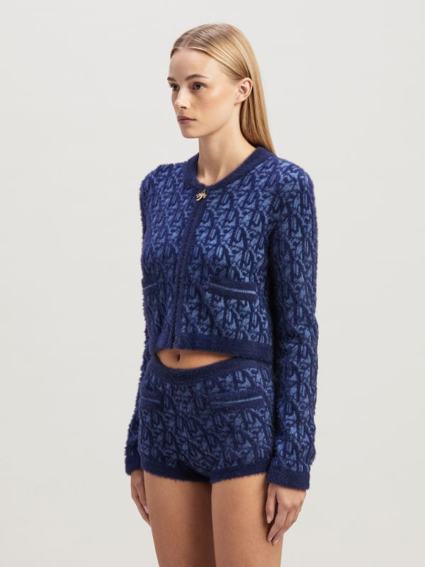 Palm Angels Round-collar And Long-sleeved Knitted Cardigan In Blue