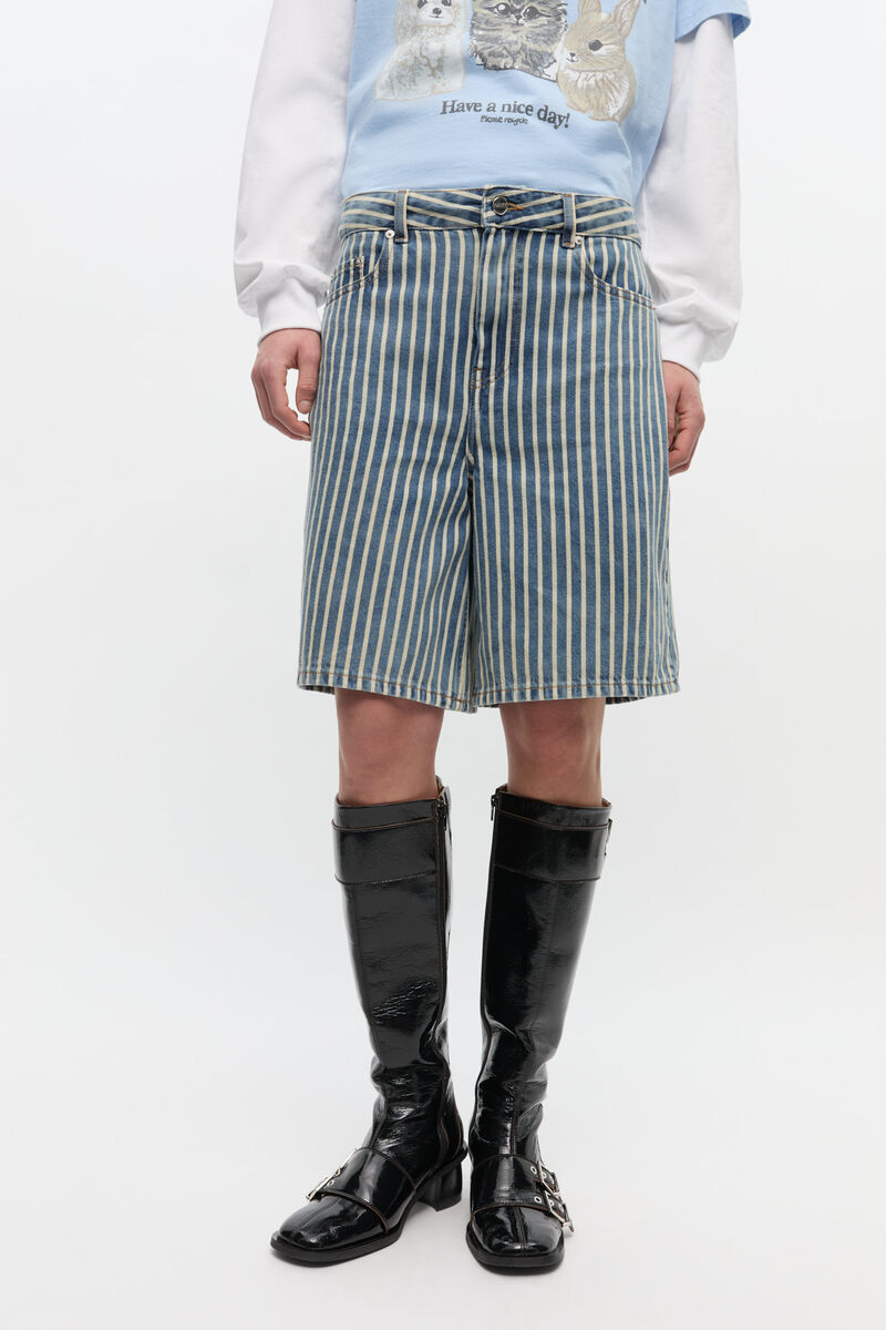 Ganni Light Stripe Denim Shorts