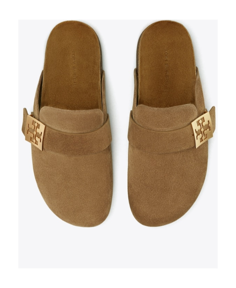Tory Burch Mellow Logo Shearling Flat Mules In Brown