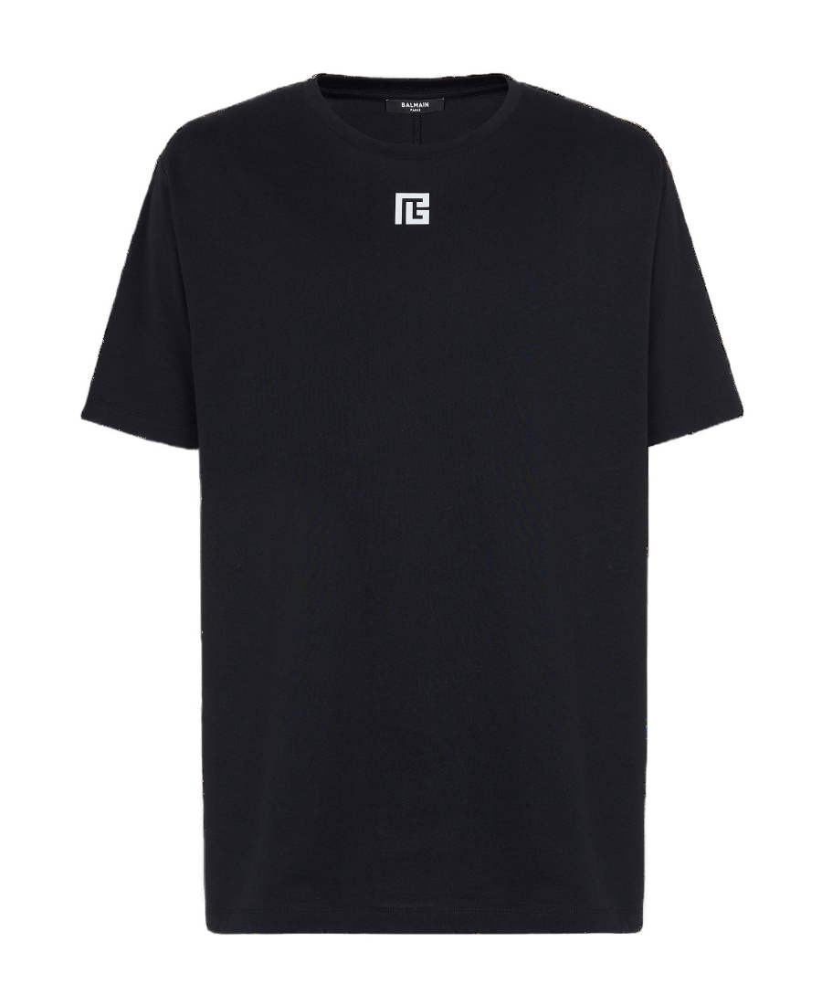 Balmain Black Crewneck T-shirt With Logo Print On The Front In Cotton Man In Black