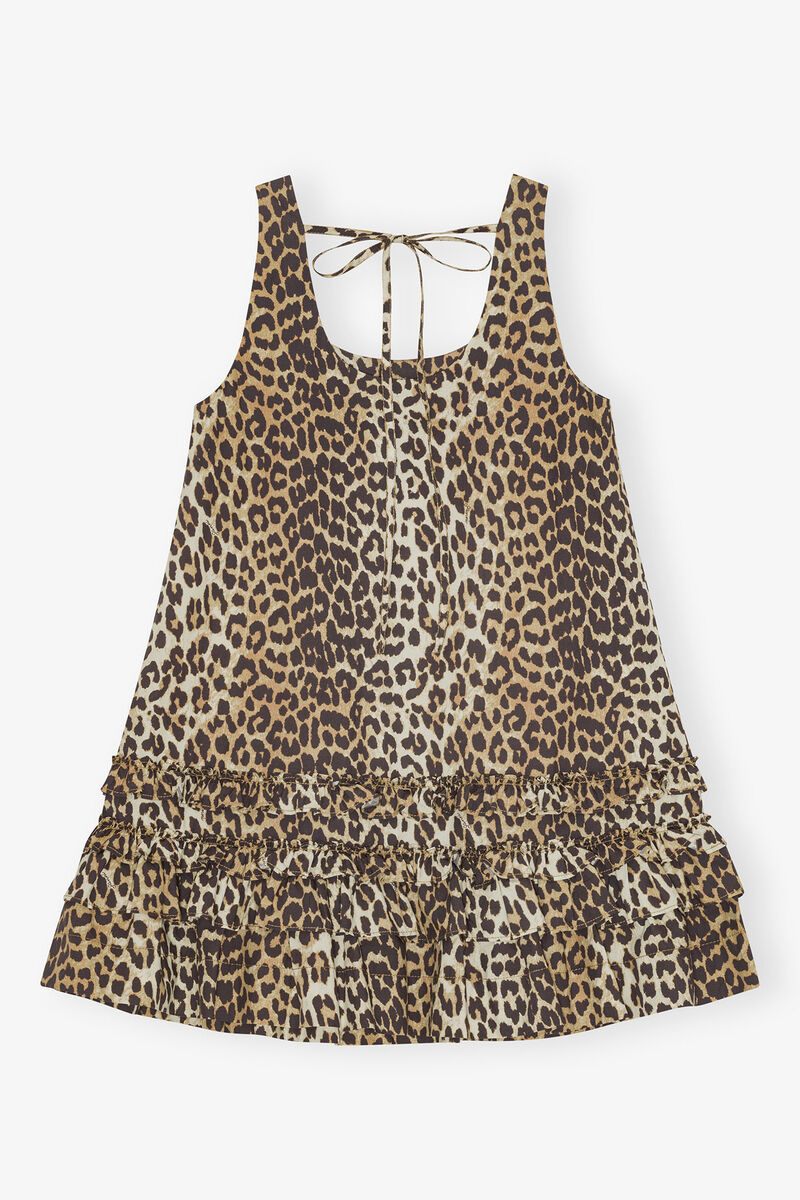 Ganni Brown Leopard Cotton Poplin Mini Dress