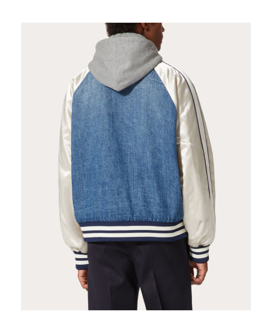 Valentino Double-layered Hooded Varsity Jacket In Blue