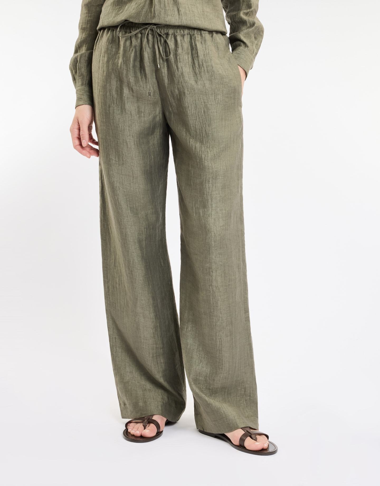Fay Trousers In Wrinkled Linen In Green