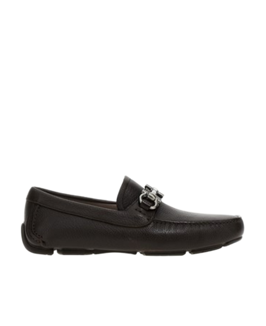 Ferragamo Men Parigi Gancini Leather Drivers Loafers Pebbled T Moro In Black