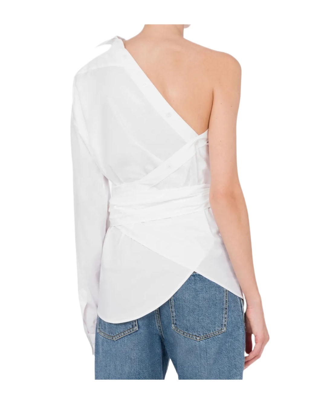 Moschino Asymmetric One-shoulder Shirt Chest Pocket Detail In White