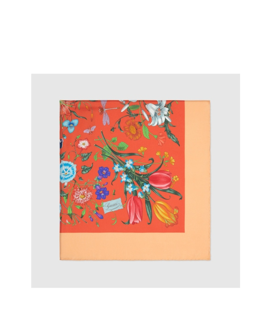 Shop Gucci Floral-print Silk Carré In Red