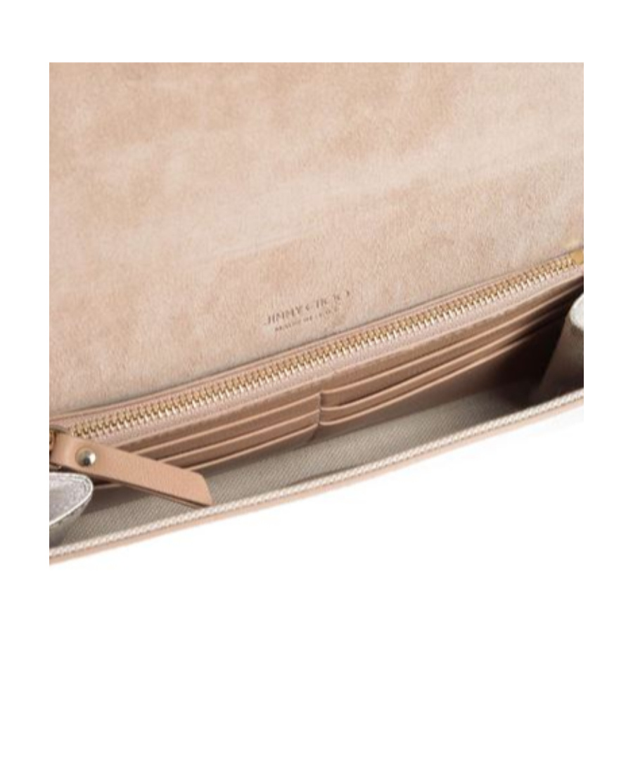 JIMMY CHOO CHAMPAGNE EMMIE LEATHER CLUTCH BAG