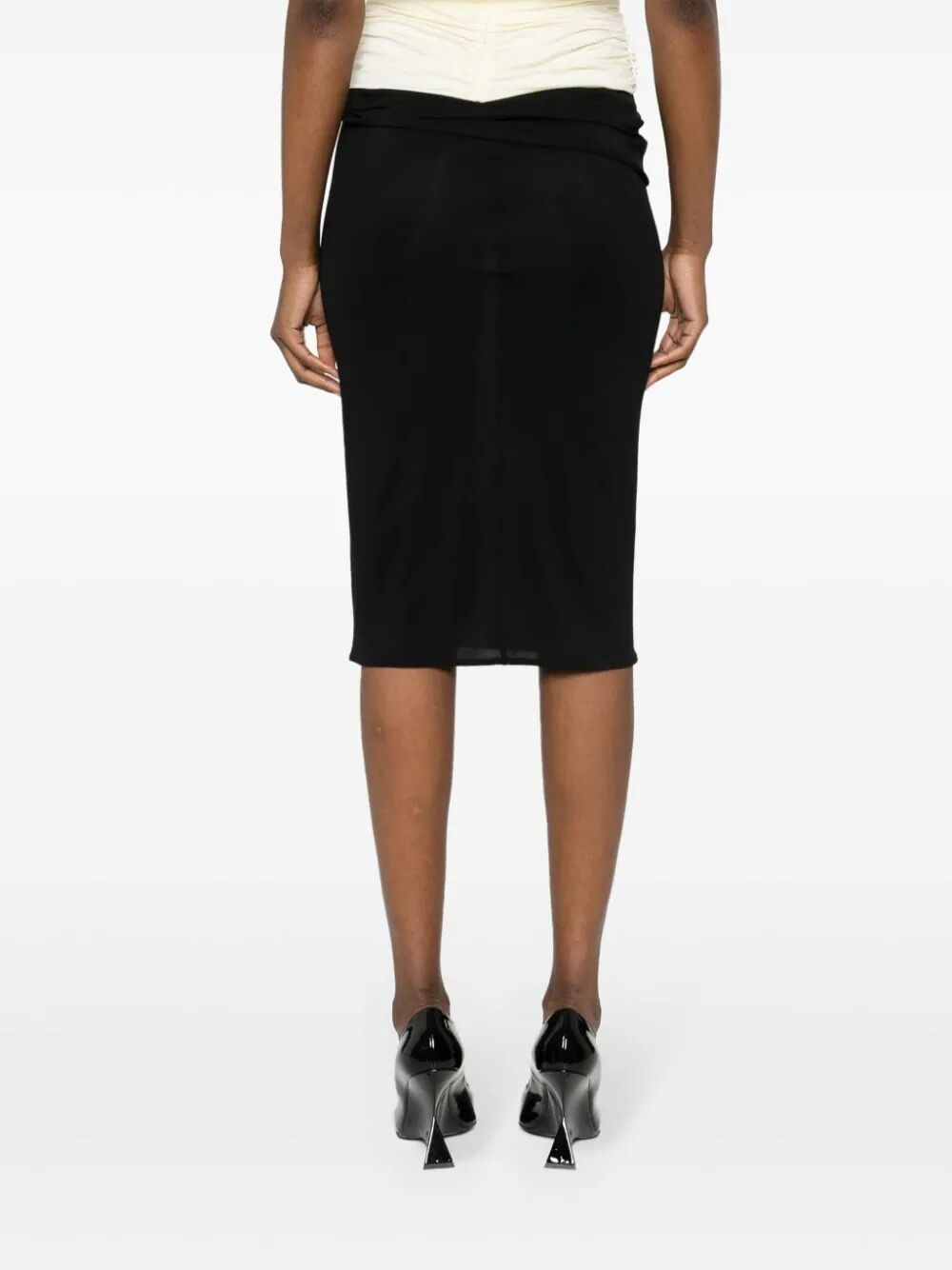 Magda Butrym Embellished Floral High-waisted Ruched Midi Skirt In Black