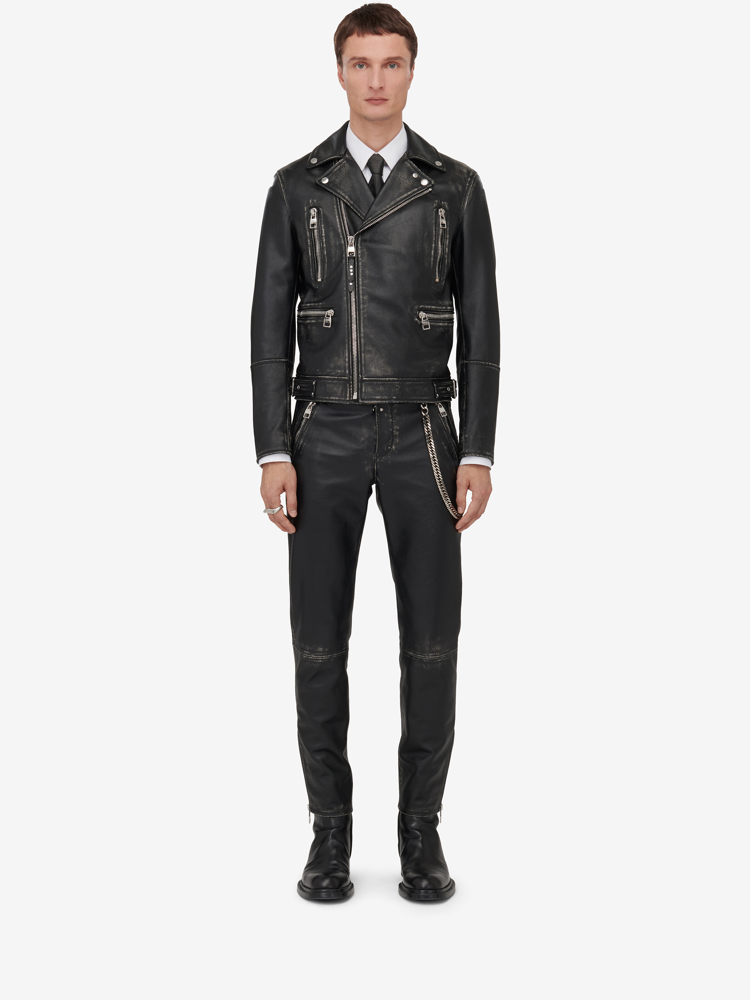 Alexander Mcqueen Zipped Leather Biker Jacket In Black