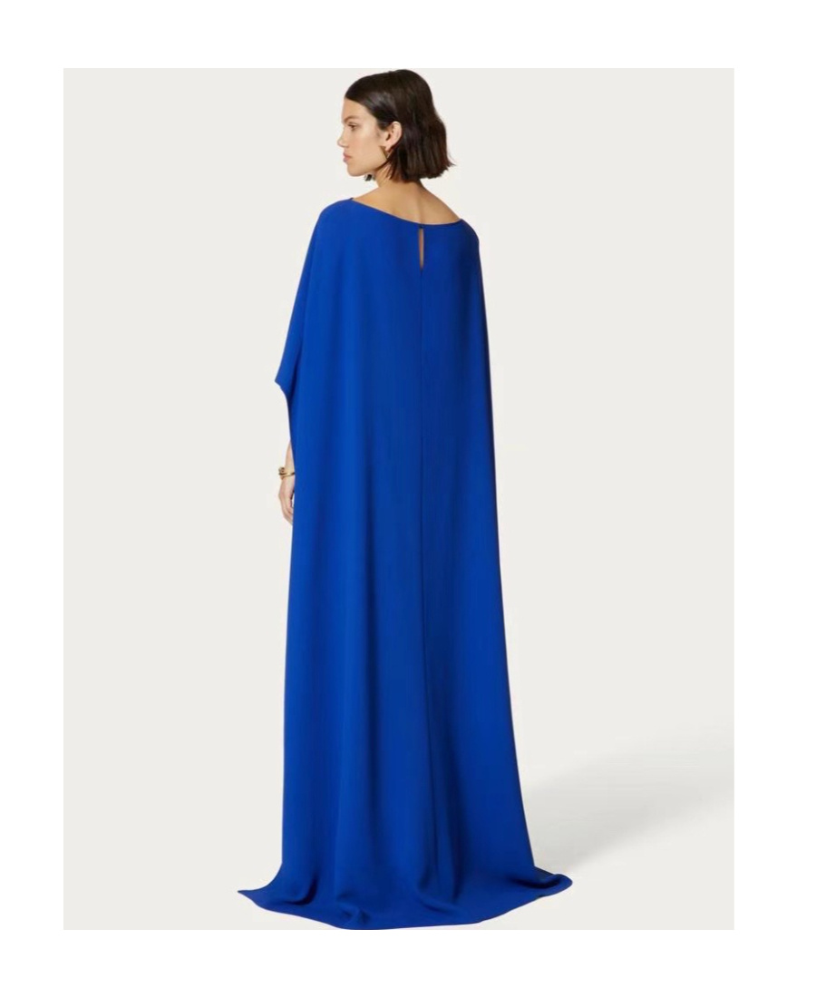 Valentino Cape-style Silk Gown In Blue