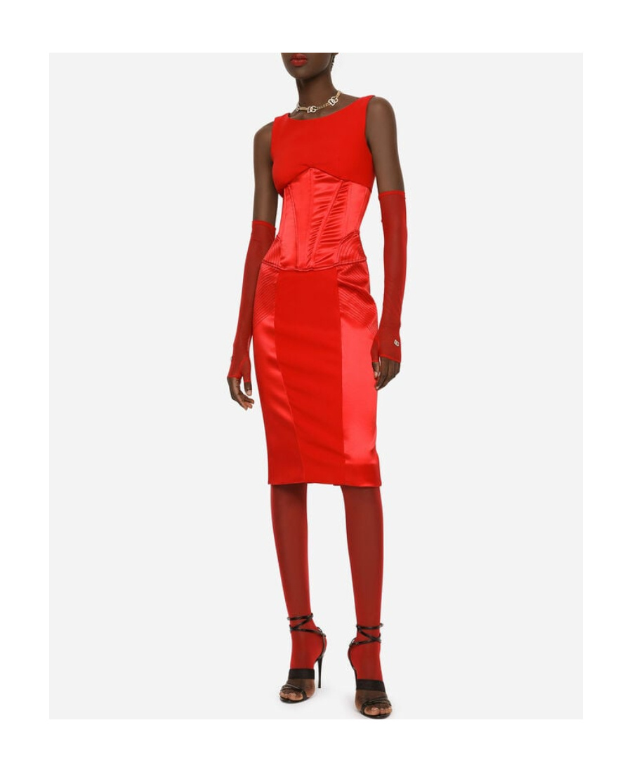Dolce & Gabbana Panelled Sleeveless Midi Dress In Red