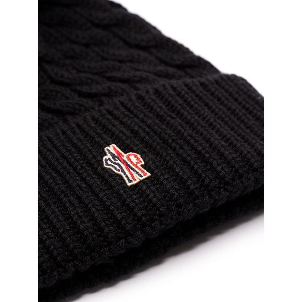 Moncler Wool Hat Featuring Cable Knit And Pom Detail In Black
