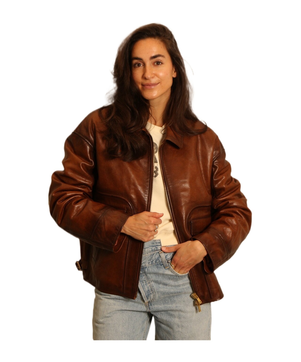 Golden Goose Zip-up Leather Jacket In Brown