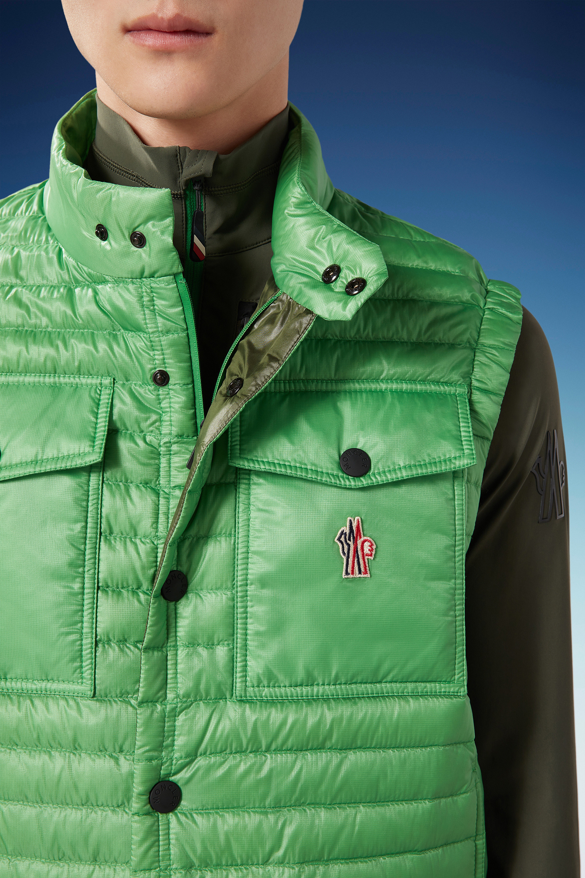 Moncler Recycle Patch Padded Vest In Green