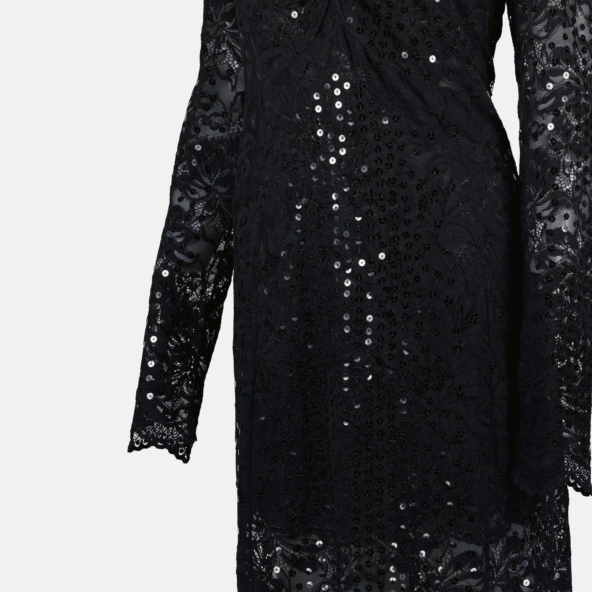Rabanne Twist Front Off The Shoulder Long Sleeve Lace Midi Dress In Black