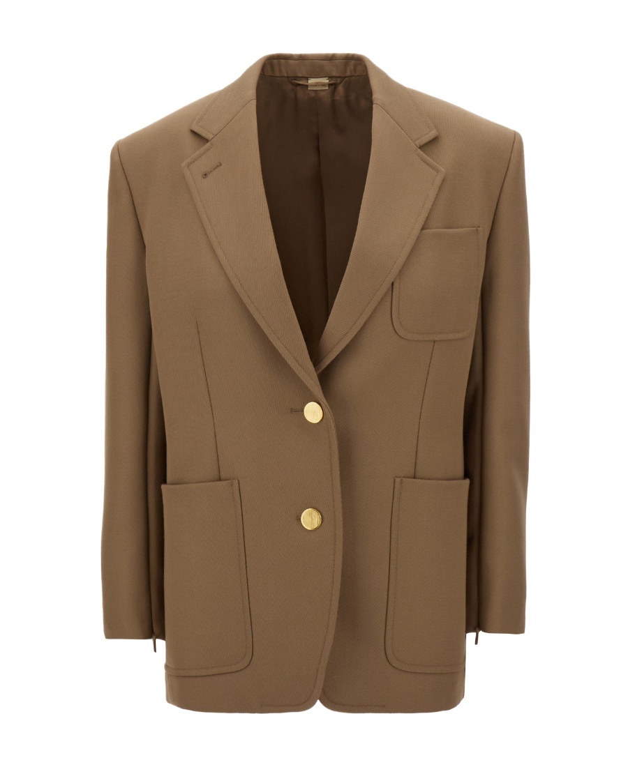 Gucci Oversized Wool Blazer With Back Clamp Detail In Brown