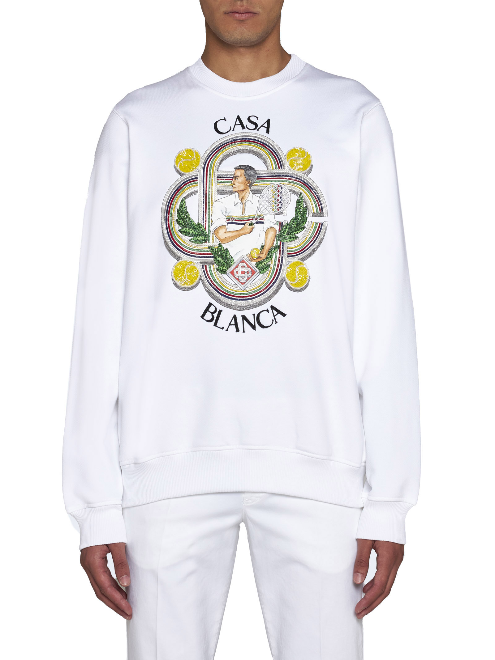 Casablanca Le Joueur Beaded Cotton Sweatshirt In White
