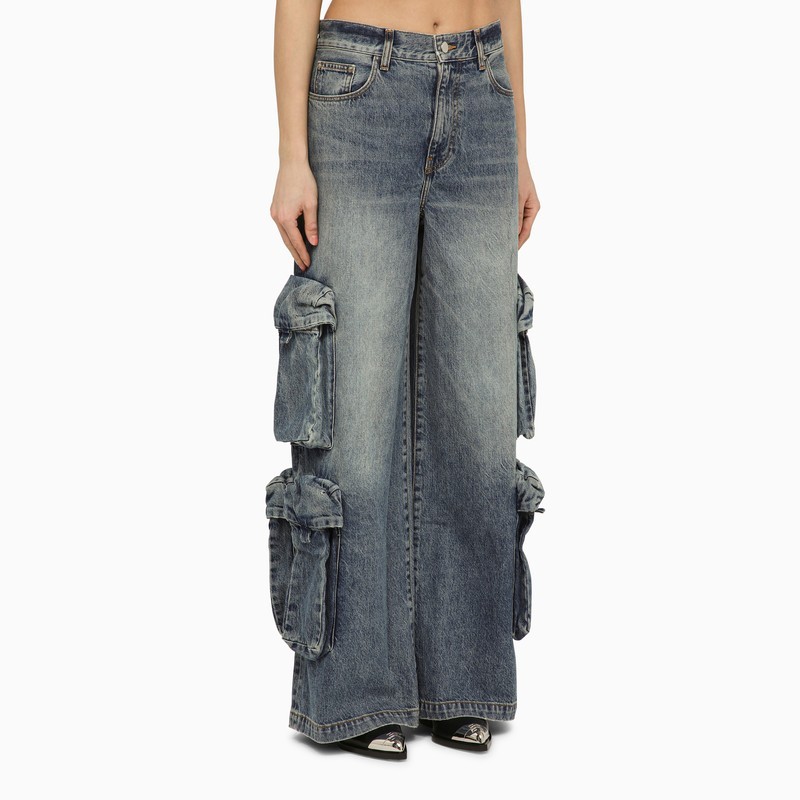 Shop Amiri Denim Trousers With Logo Logo In Gray