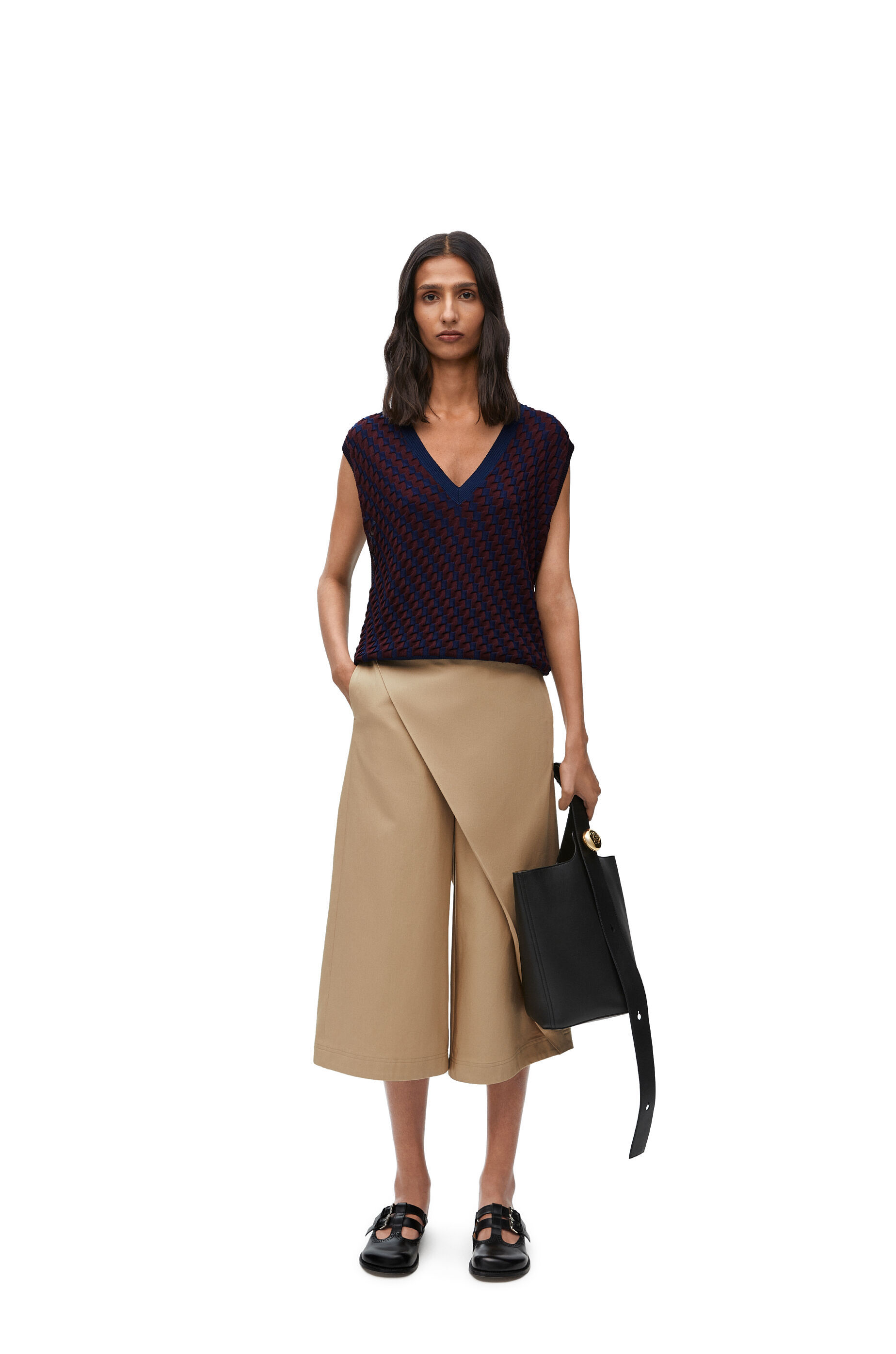 Shop Loewe Cropped Wrap Trousers In Cotton In Nude