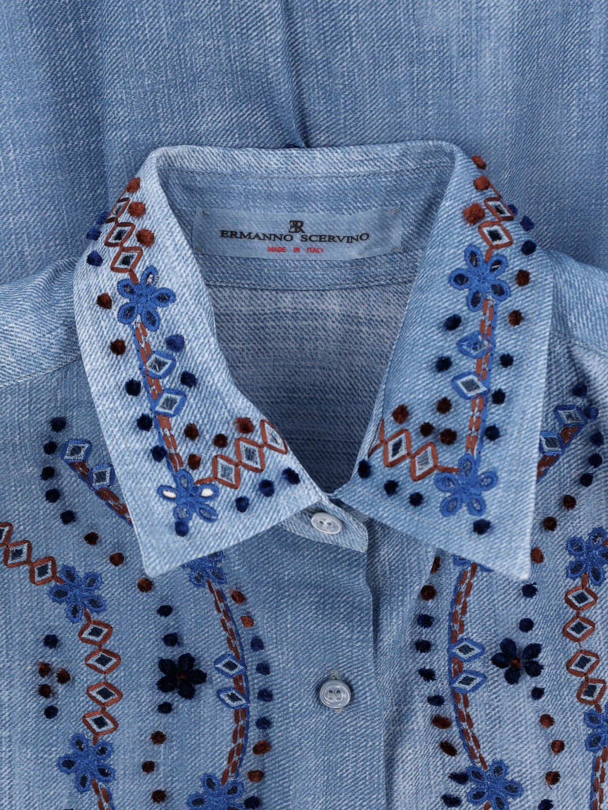 Ermanno Scervino Embroidered Lace-up Sheer Long Sleeve Top In Blue