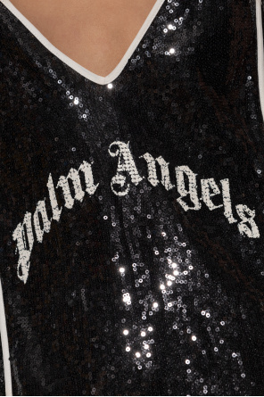Palm Angels Double Slit Sequin Dress In Black