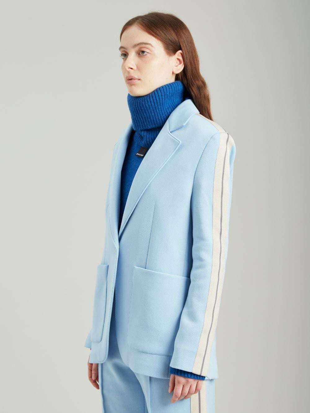 Shop Palm Angels Side-stripe Buttoned Blazer In Blue