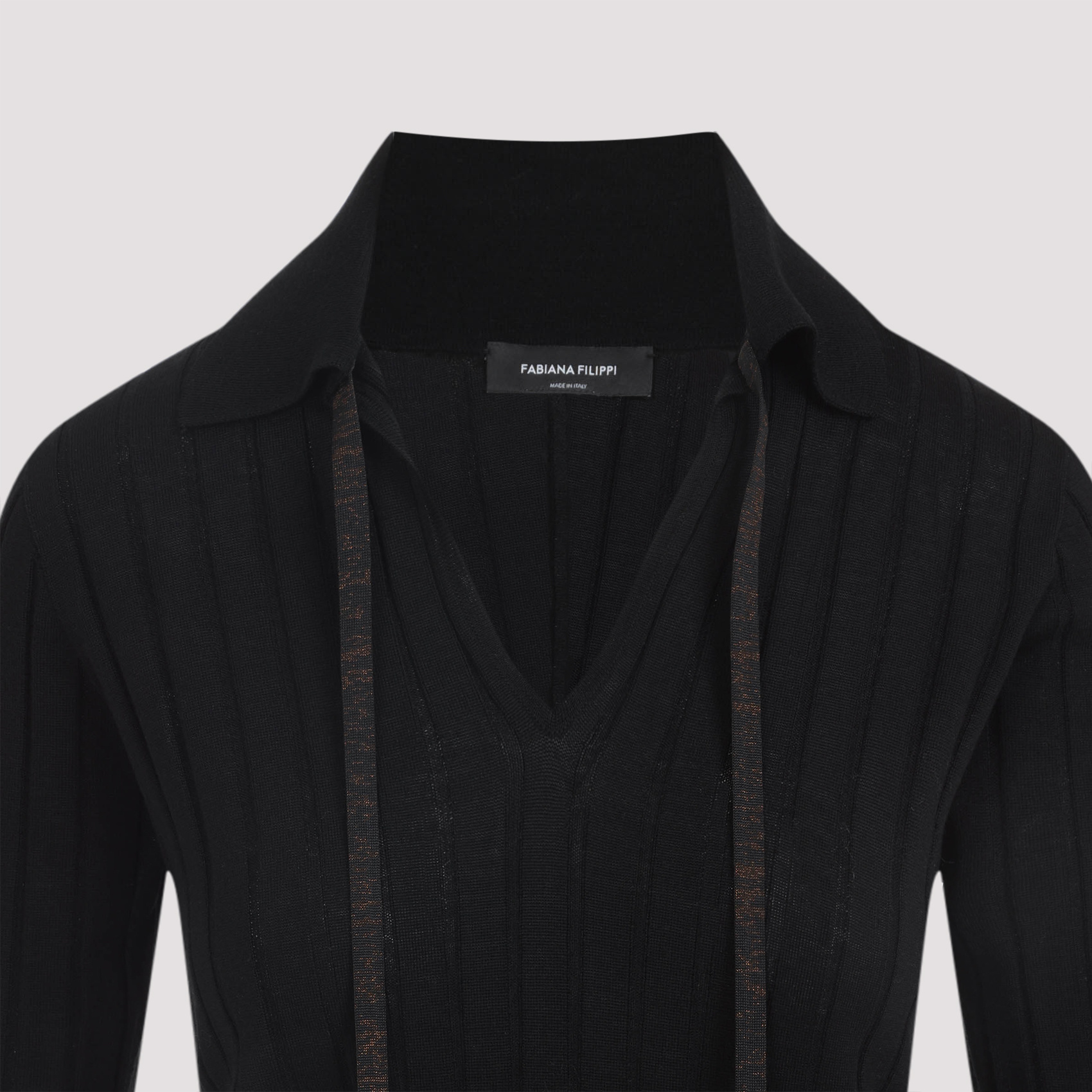 Fabiana Filippi Wool Polo Metal Beads In Black