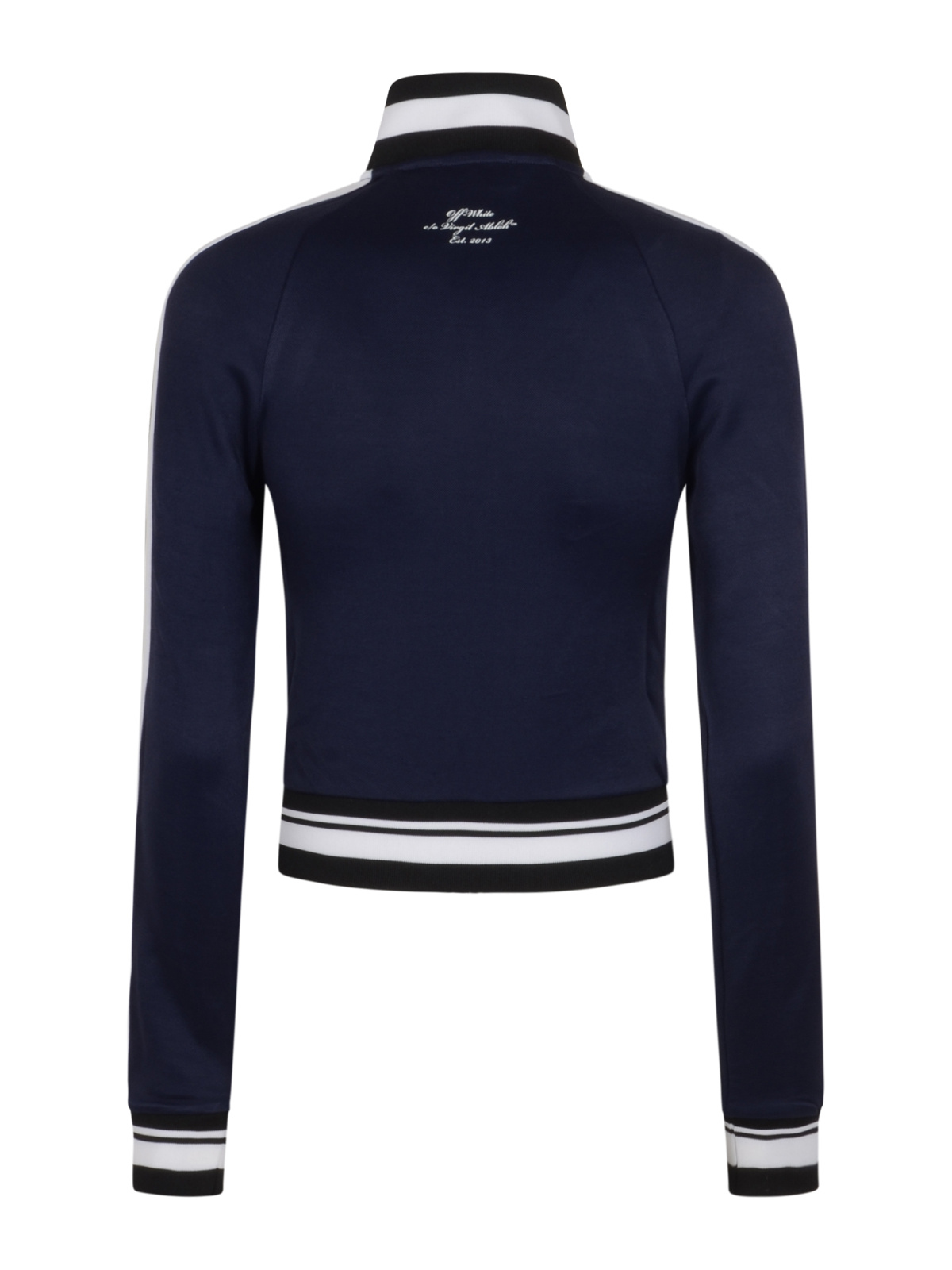 Off-white Logo Printed Zip-up Jacket In Blue