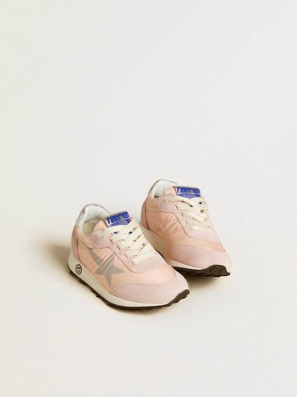 Golden Goose Marathon Junior In Pink Nylon With Printed Star And Leather Heel Tab In Pink