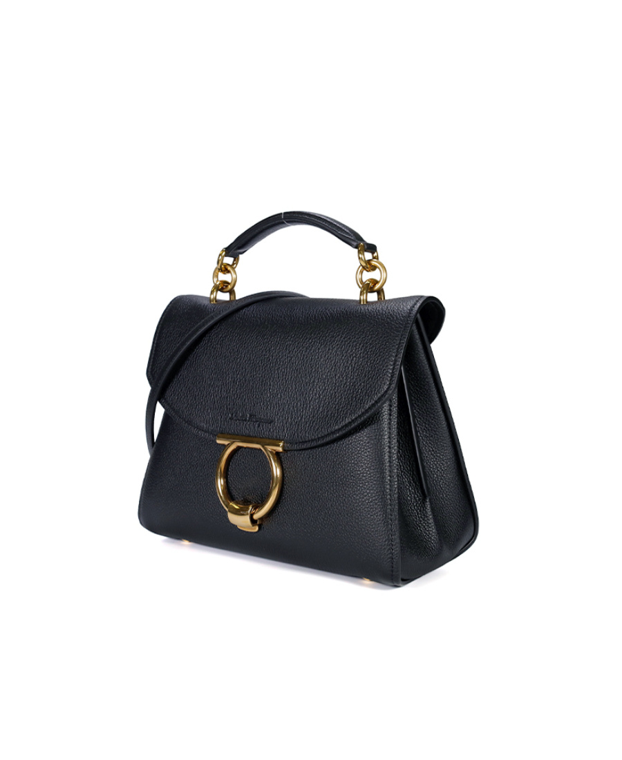 Ferragamo Margot Calfskin Cross-body Bag With Top Handle In Black