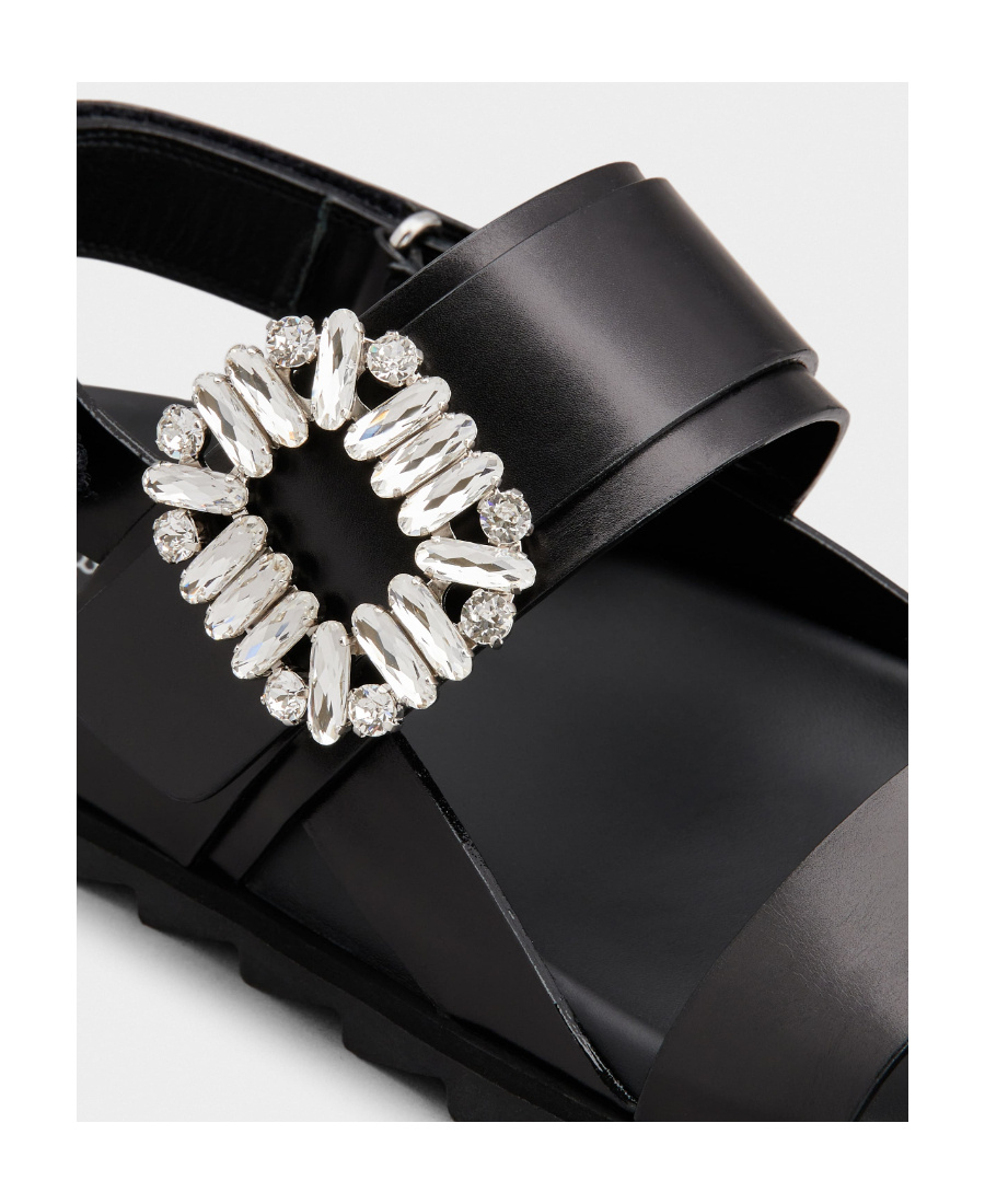 Roger Vivier Slidy Viv Crystal-embellished Leather Slingback Sandals In Black