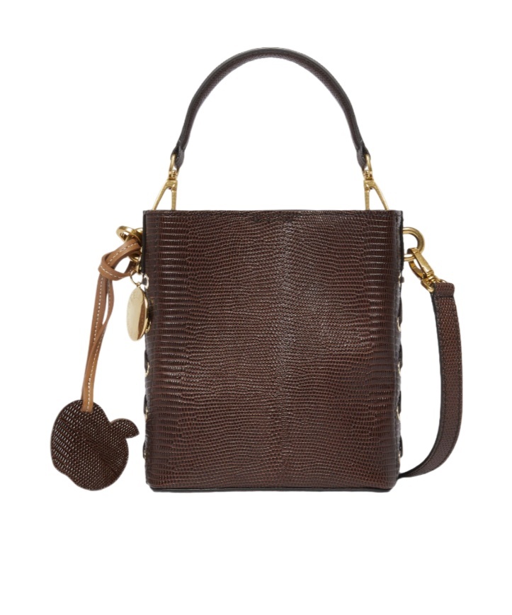 Stella Mccartney Frayme Scale-embossed Bucket Bag In Brown