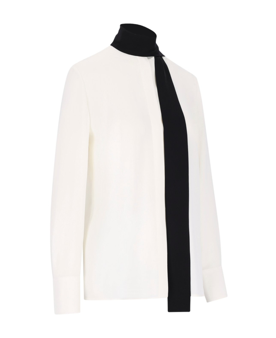 Valentino Silk Blouse With Long Sleeves And Scarf Detail In White