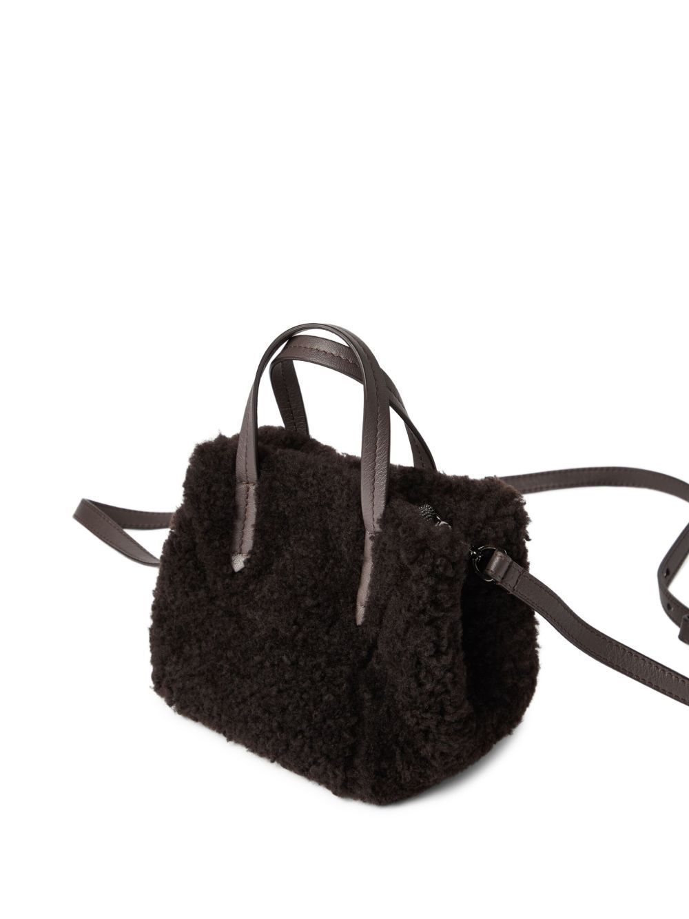 Brunello Cucinelli Duo Shearling Mini Shopper Tote Bag In Brown