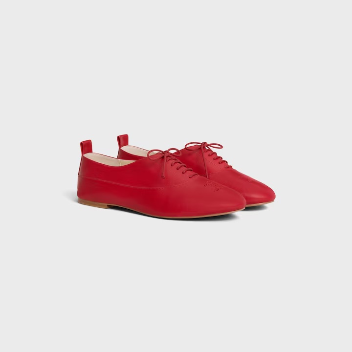 Celine Lise Perforated Triomphe Richelieu In Lambskin In Red