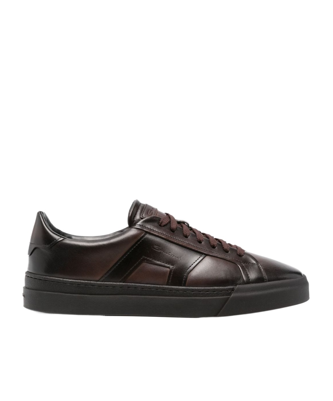 Santoni Brown Calfskin Lace-up Sneakers With Debossed Branding In Black