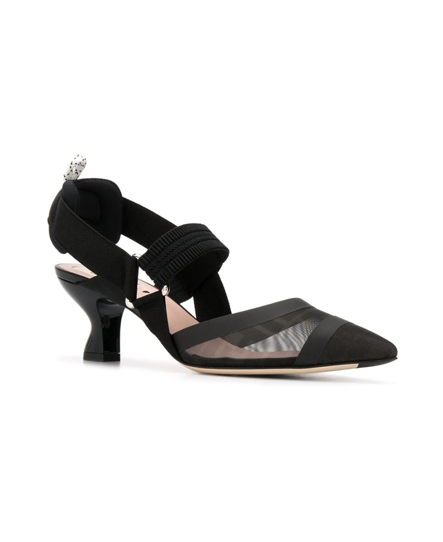 Shop Fendi Black Leather And Mesh Slingbacks With Medium Heel