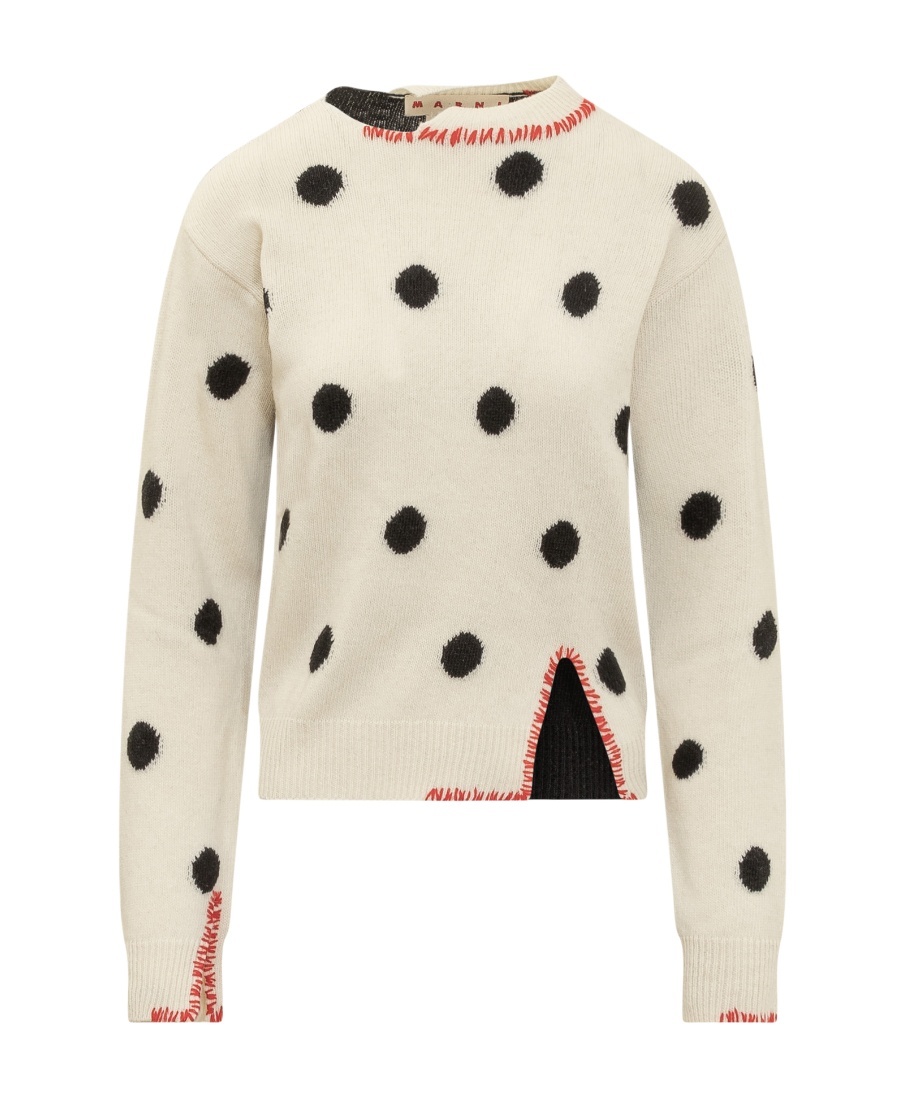 Marni Polka-dot Jacquard-knit Wool Sweater In Nude