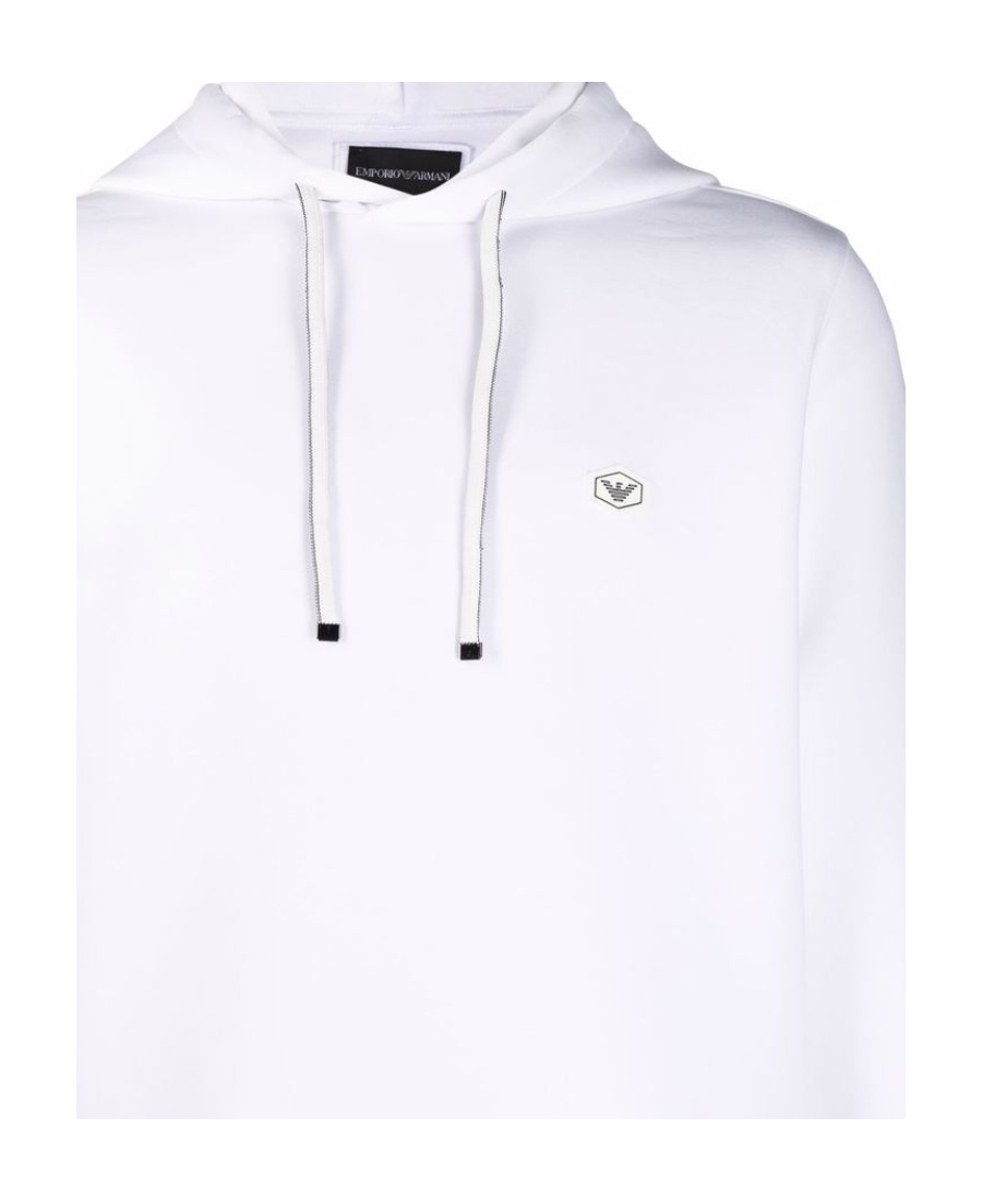 Emporio Armani Long-sleeved Logo Patch Hoodie In White