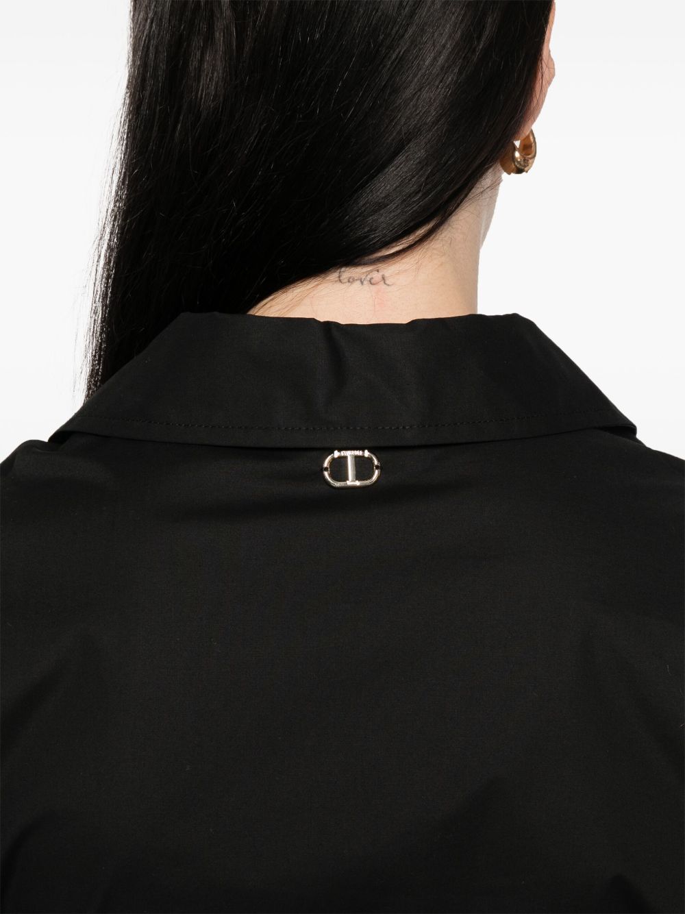 Twinset Twin-set Wrap-design Black Midi Dress With Tie Waist