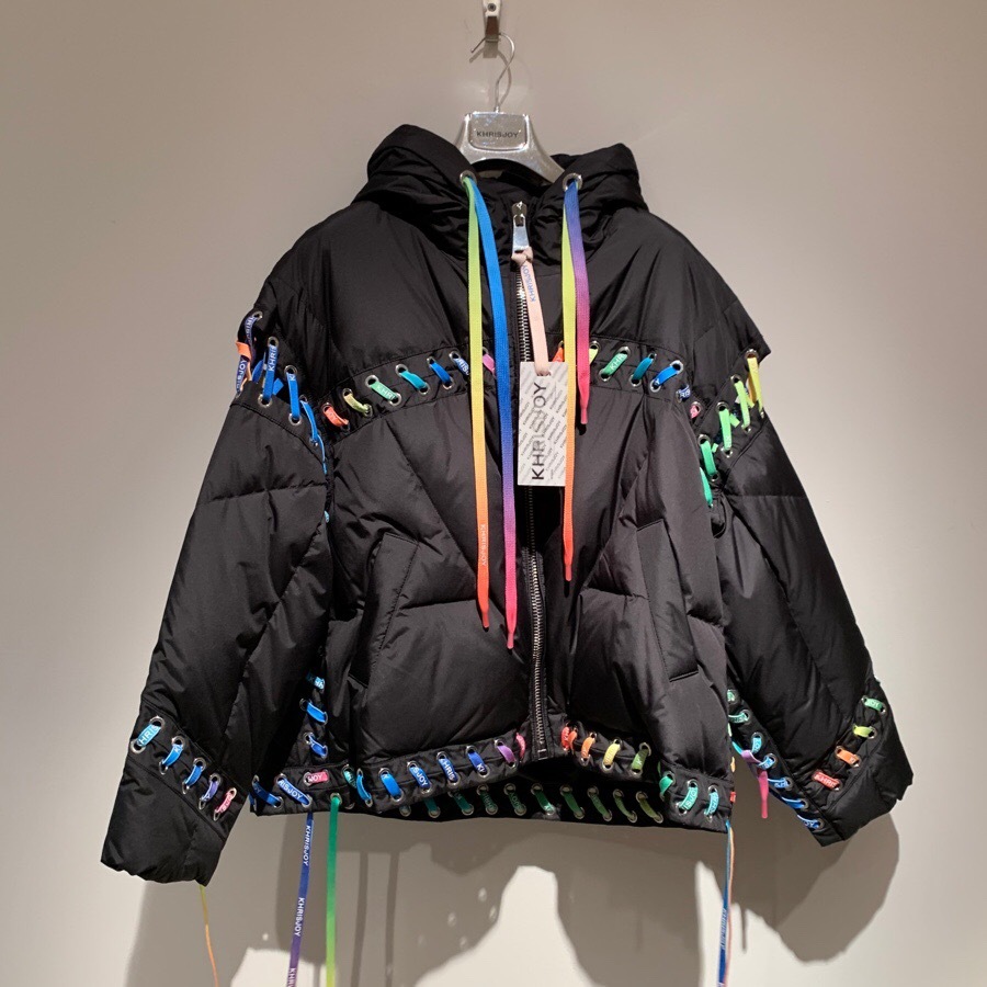 Khrisjoy Contrasting Lace-up Puffer Jacket In Black