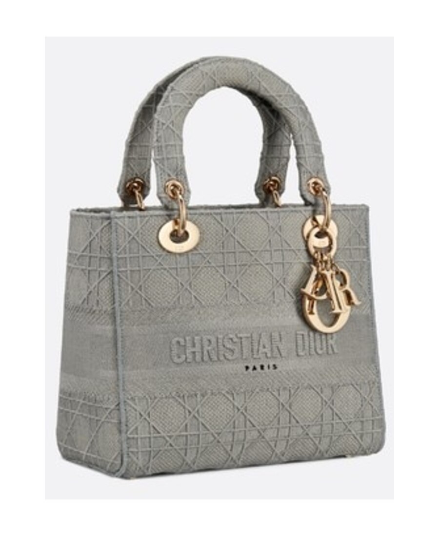 Dior Logo Medium Embroidered Shoulder Bag In Gray