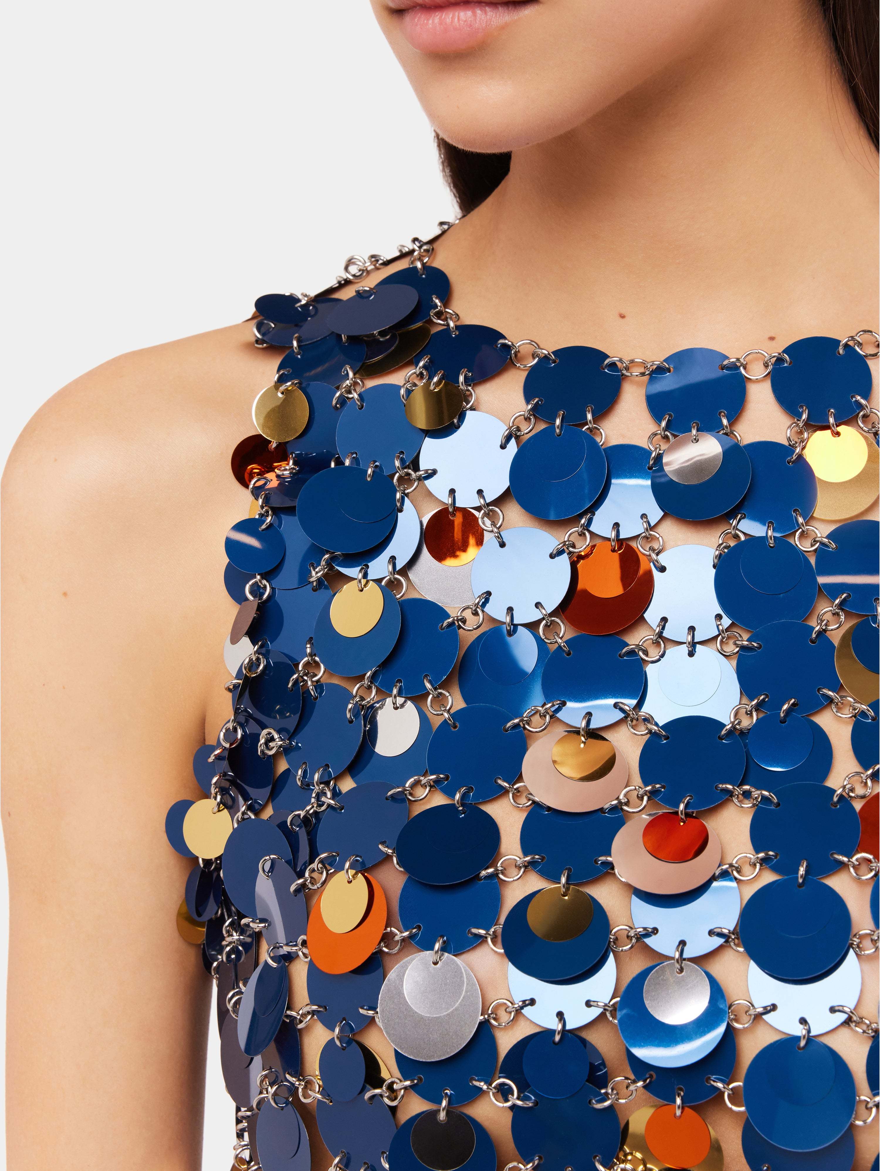 Rabanne Sequin Chain Link Sleeveless Top In Blue